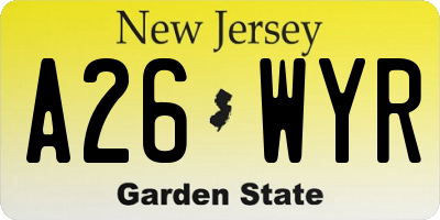 NJ license plate A26WYR