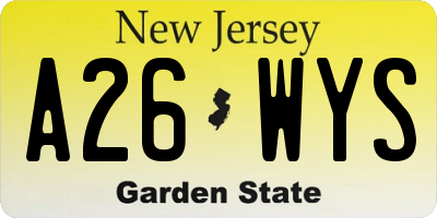 NJ license plate A26WYS