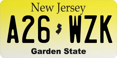 NJ license plate A26WZK