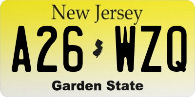 NJ license plate A26WZQ