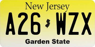 NJ license plate A26WZX