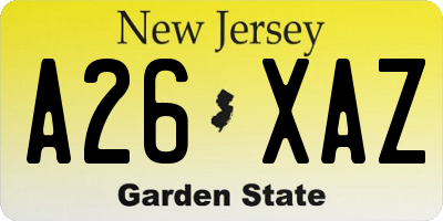 NJ license plate A26XAZ