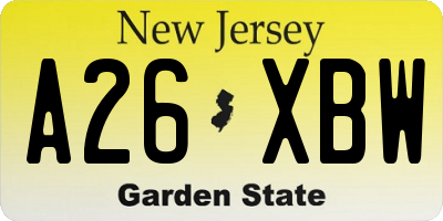 NJ license plate A26XBW