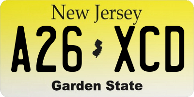 NJ license plate A26XCD