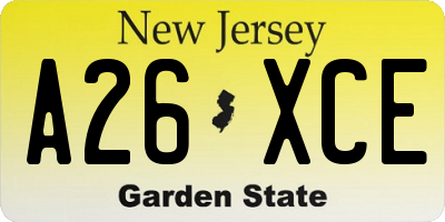 NJ license plate A26XCE