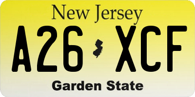 NJ license plate A26XCF