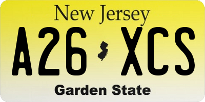 NJ license plate A26XCS