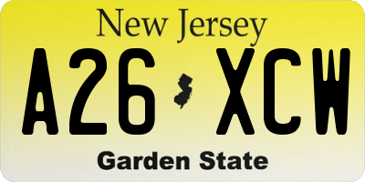 NJ license plate A26XCW