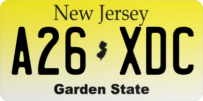 NJ license plate A26XDC