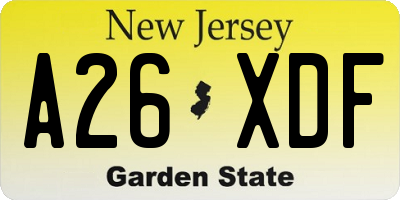NJ license plate A26XDF