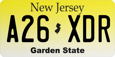 NJ license plate A26XDR