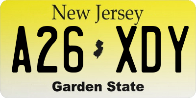 NJ license plate A26XDY