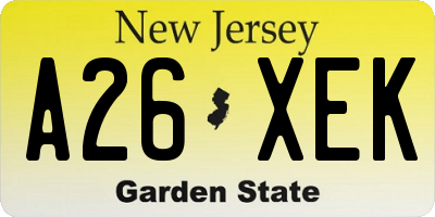 NJ license plate A26XEK