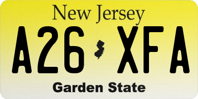 NJ license plate A26XFA
