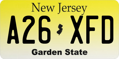 NJ license plate A26XFD