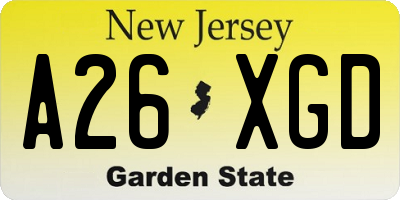 NJ license plate A26XGD