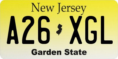 NJ license plate A26XGL