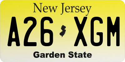 NJ license plate A26XGM