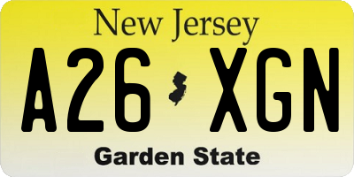 NJ license plate A26XGN