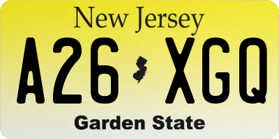 NJ license plate A26XGQ