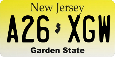 NJ license plate A26XGW