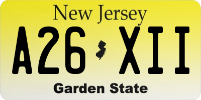 NJ license plate A26XII