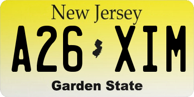 NJ license plate A26XIM