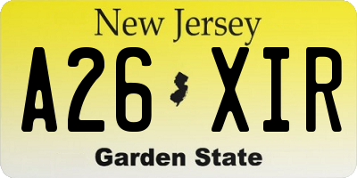 NJ license plate A26XIR
