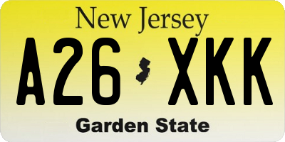 NJ license plate A26XKK