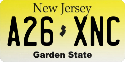 NJ license plate A26XNC