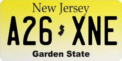 NJ license plate A26XNE