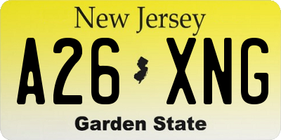 NJ license plate A26XNG