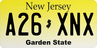 NJ license plate A26XNX