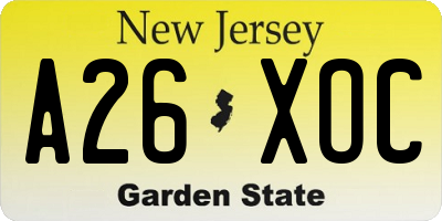 NJ license plate A26XOC