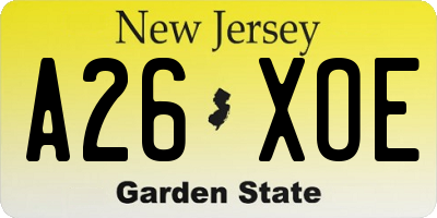 NJ license plate A26XOE