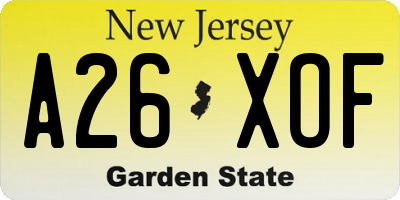 NJ license plate A26XOF