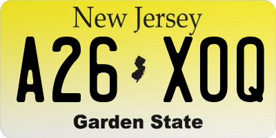 NJ license plate A26XOQ