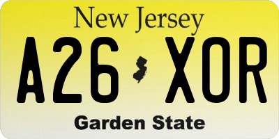 NJ license plate A26XOR