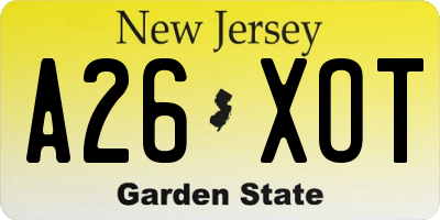 NJ license plate A26XOT