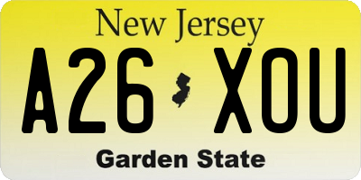 NJ license plate A26XOU