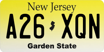 NJ license plate A26XQN