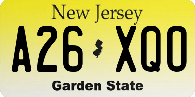 NJ license plate A26XQO