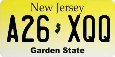 NJ license plate A26XQQ