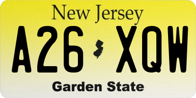 NJ license plate A26XQW