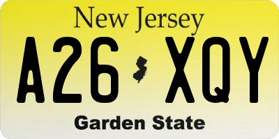 NJ license plate A26XQY