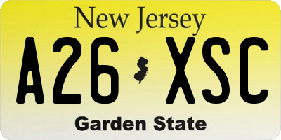 NJ license plate A26XSC