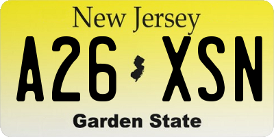 NJ license plate A26XSN
