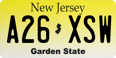 NJ license plate A26XSW