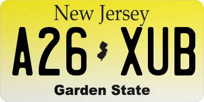 NJ license plate A26XUB