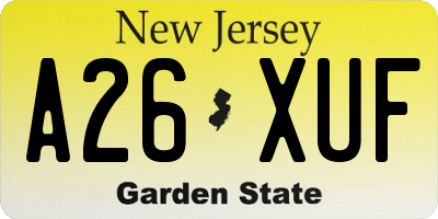 NJ license plate A26XUF